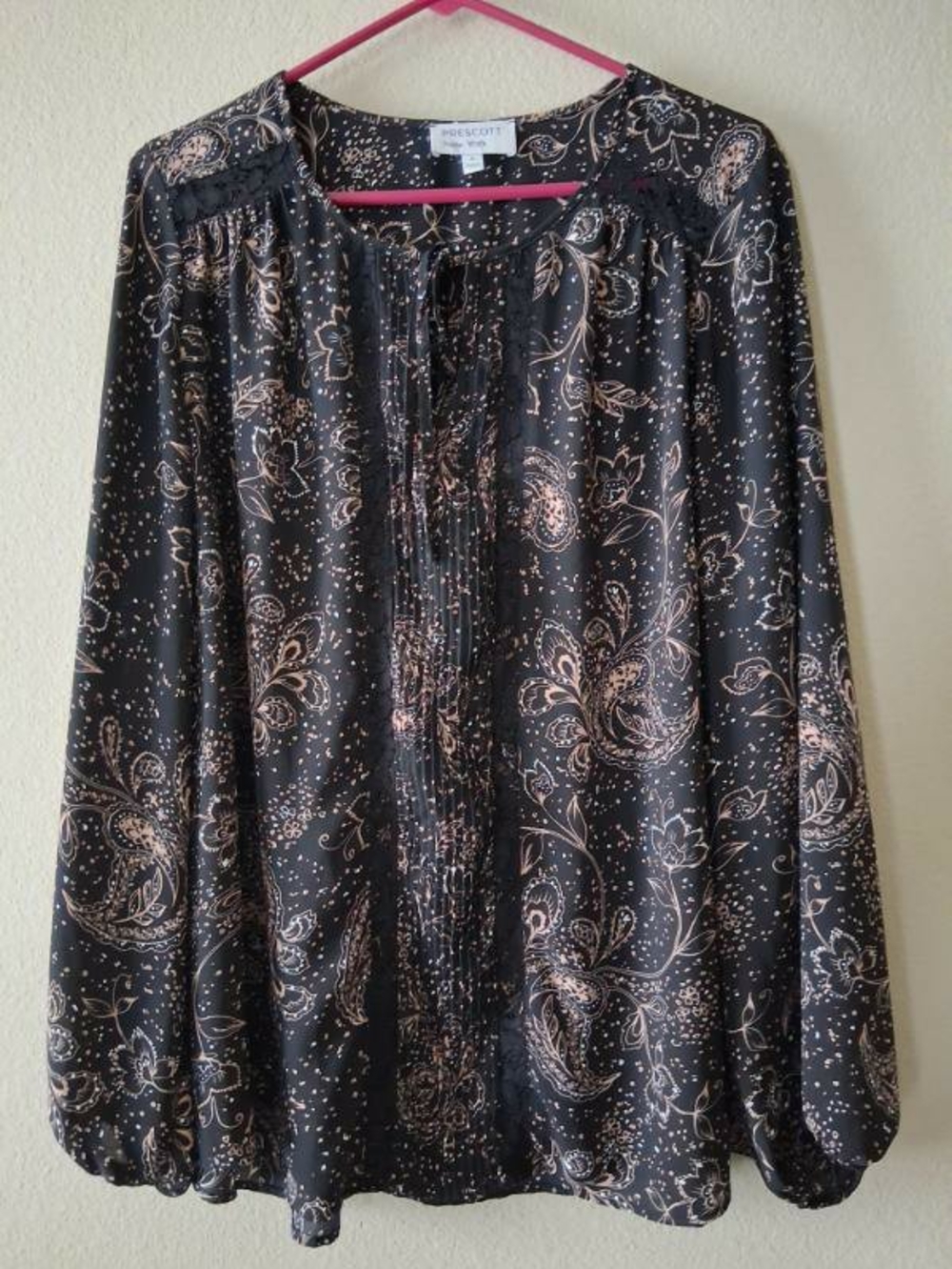 Prescott NY Black Paisley Long-Sleeve Peasant Blouse 1X